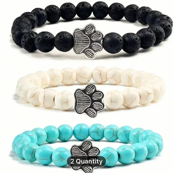 Dog Paw Beaded Bracelet Set of Three Teal White Black - Picture 2 of 10